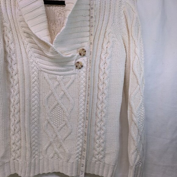 Vintage Eddie Bauer Cotton Cable  Knit Sweater Shawl Collar - Picture 3 of 12